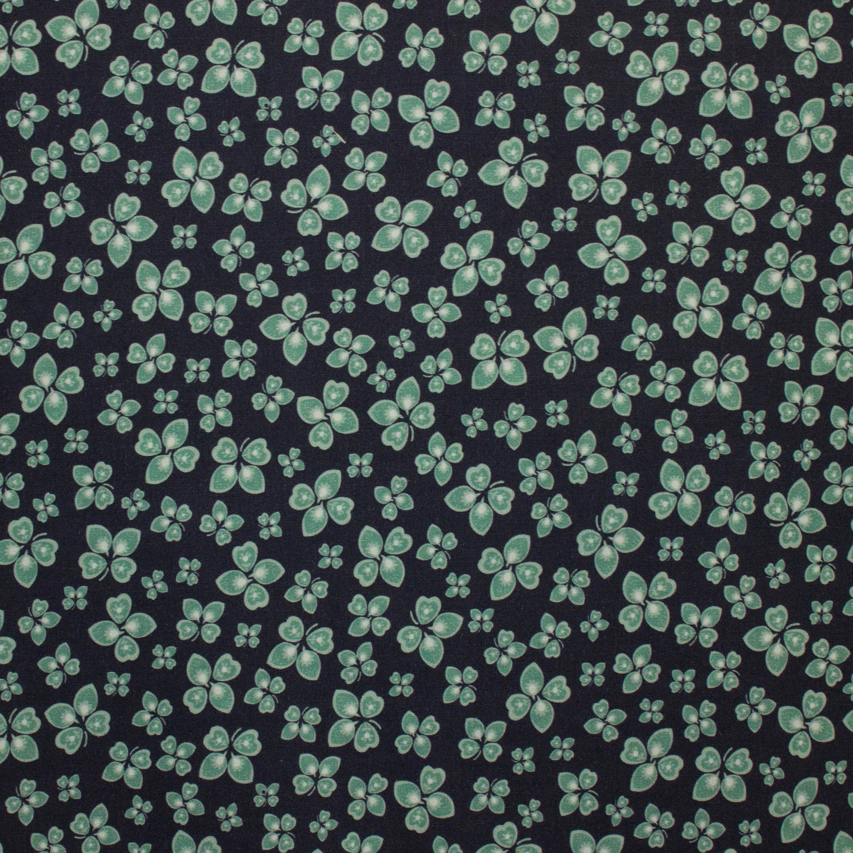 Katoen blauw met groene klavertjes vier